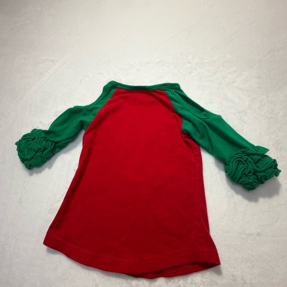 Festive Red and Green Kids Cold Shoulder Long Sleeve Tee - Picture 2 of 7
